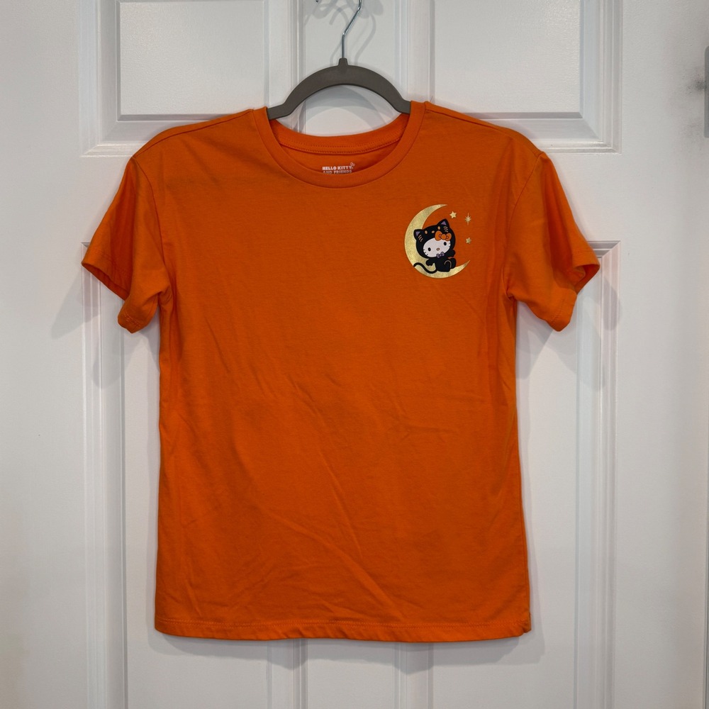 Hello Kitty Sanrio Halloween Orange Graphic Tee Shirt Kids Size 10/12